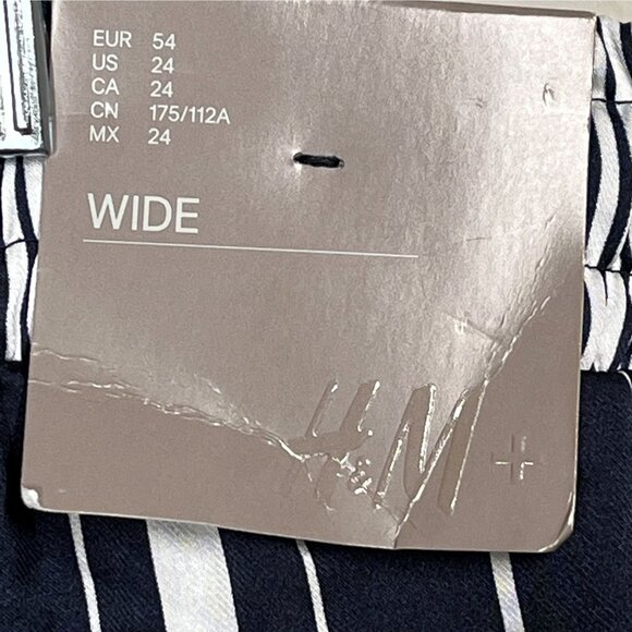 H&M Plus 24 Wide Leg Pants Blue Striped Satin Pull On High Rise Casual - Picture 5 of 8